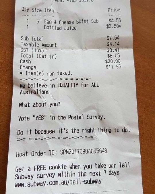 Always read the fine print. The humble cash register chit has become a weapon in the gay marriage and culture wars
